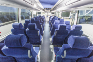 interior of large charter bus Los Banos CA